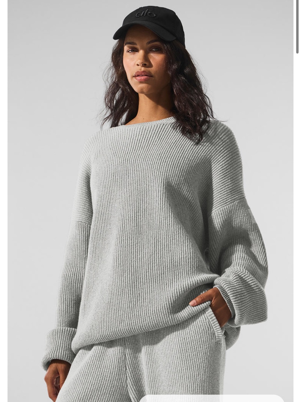 ✨ NWT Alo Yoga Domain Rib Knit Crewneck Sweater Charcoal Grey - XS